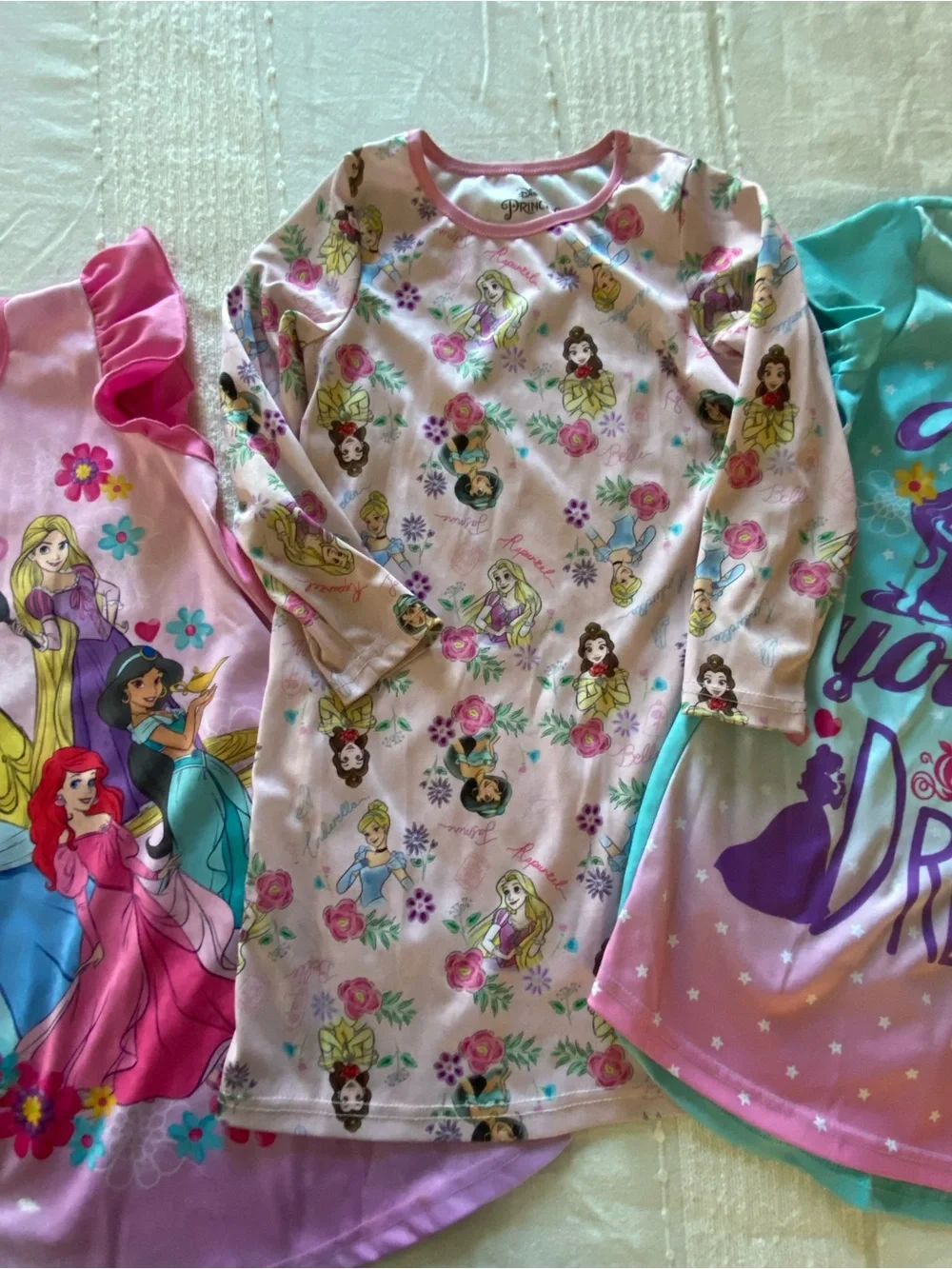 Disney Girls' Pink & Teal Princess Nightgowns - 3-Pack